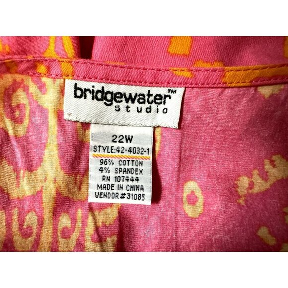 Brigewater Studio Mod Print Pullover Cotton Stretch Tunic Top Pink Orange 22W - Picture 5 of 5